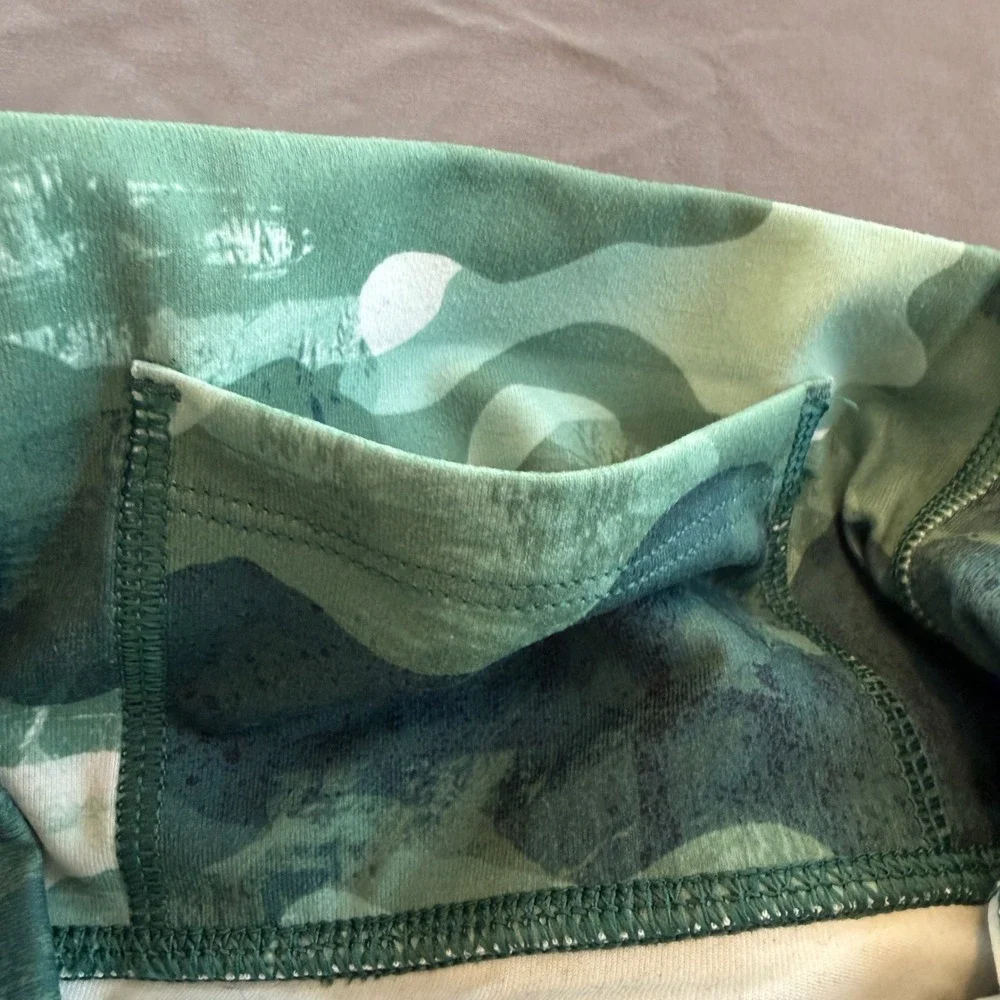 Fabletics PowerHold High Waisted Leggings Green Abstract Camo Compression Womens